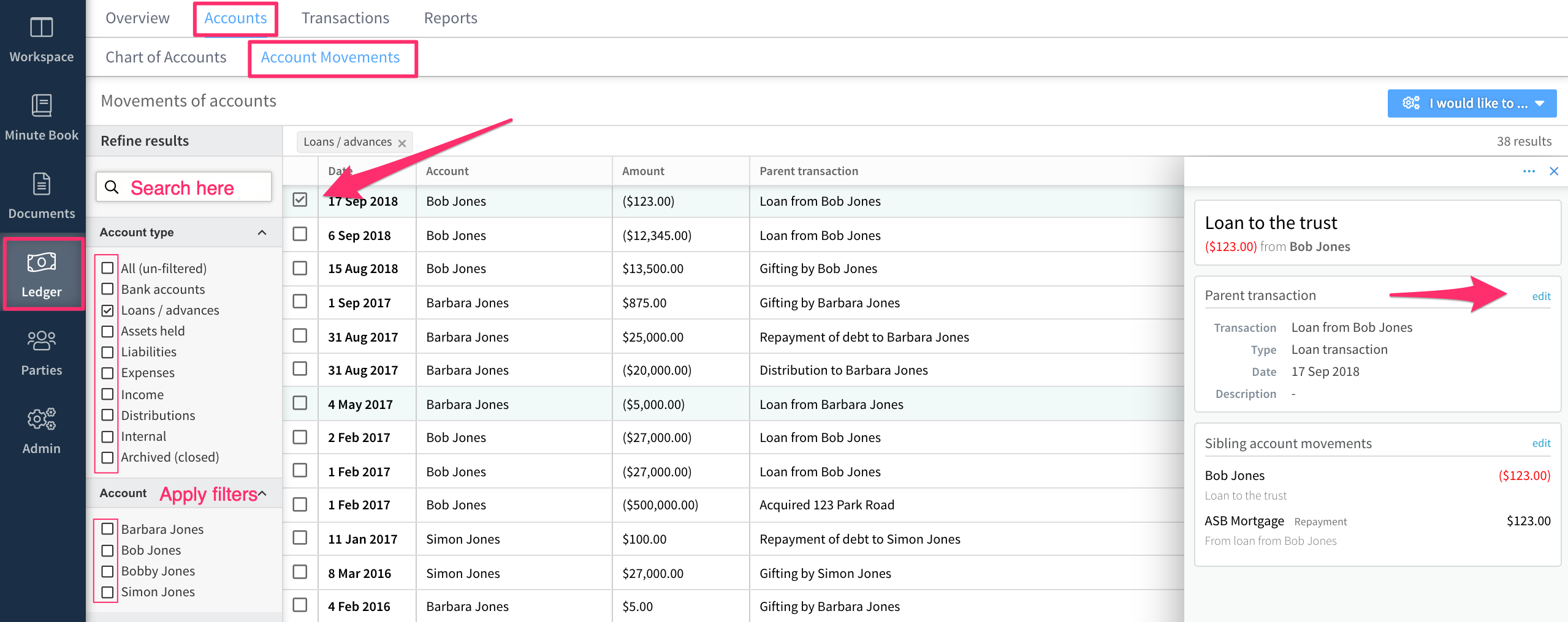 Editing Account Movements